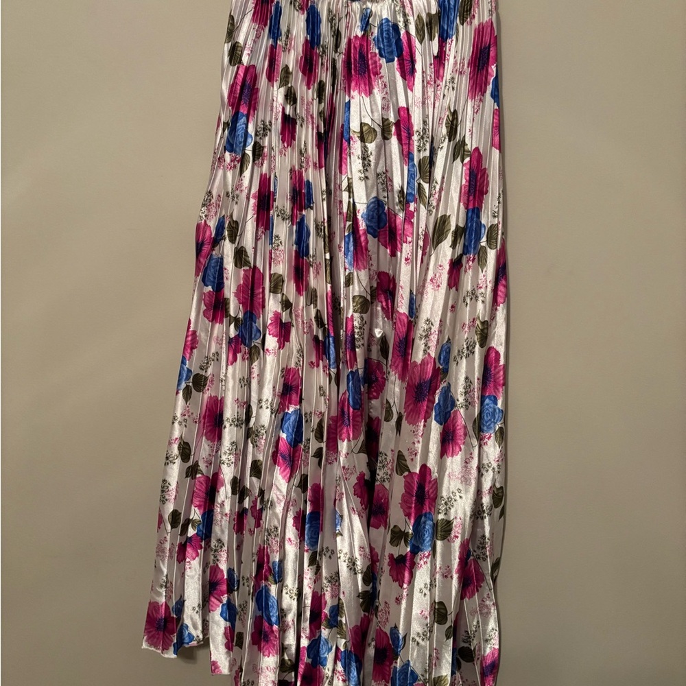 Floral Pleated Maxi Skirt - Pink, Blue, and Green